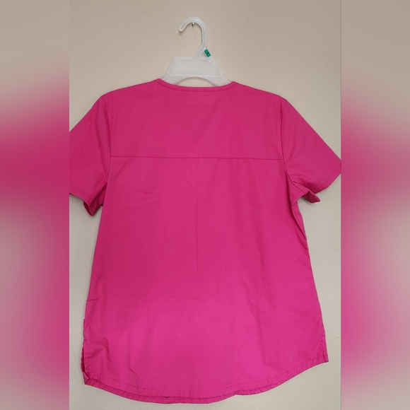 Cherokee Workwear durable 2 way stretch easy care scrub top 4 Pockets, Sz S Pink - Picture 4 of 8